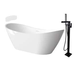 Skylar Grande 67 in. x 30.75 in. Soaking Bathtub with Center Drain in Gloss White/Matte Black with Faucet and Pillow