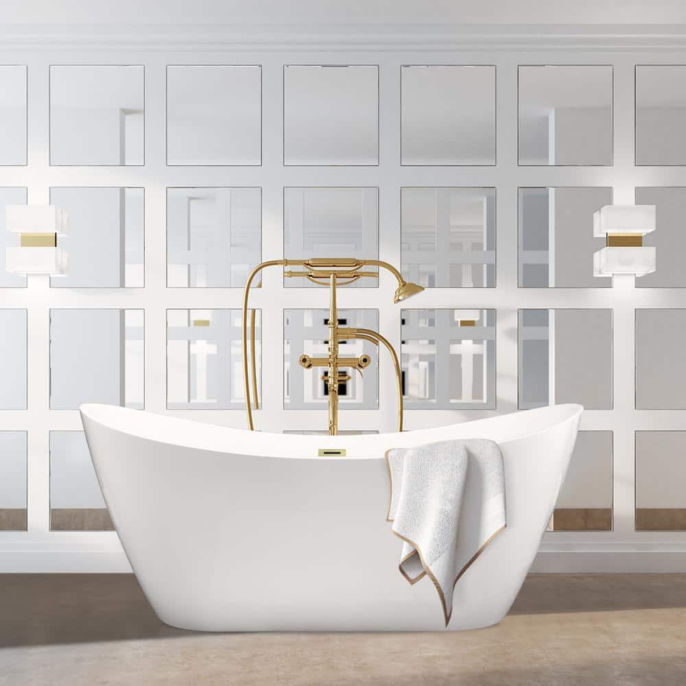 Vansza 67'' Glossy White Acrylic Freestanding Soaking Bathtub