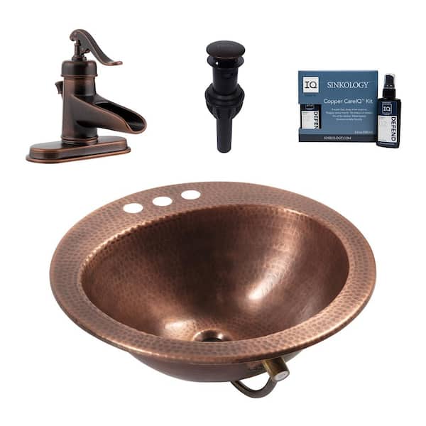 SINKOLOGY Bell 18 Gauge 19 in. Copper Drop-In Bath Sink in Antique Copper with Ashfield Faucet Kit