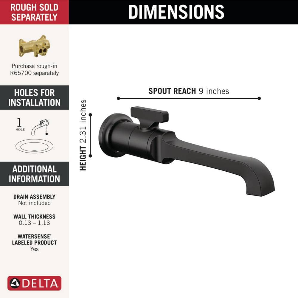 Sleek Matte Black Single Handle Wall Mount Bathroom Faucet