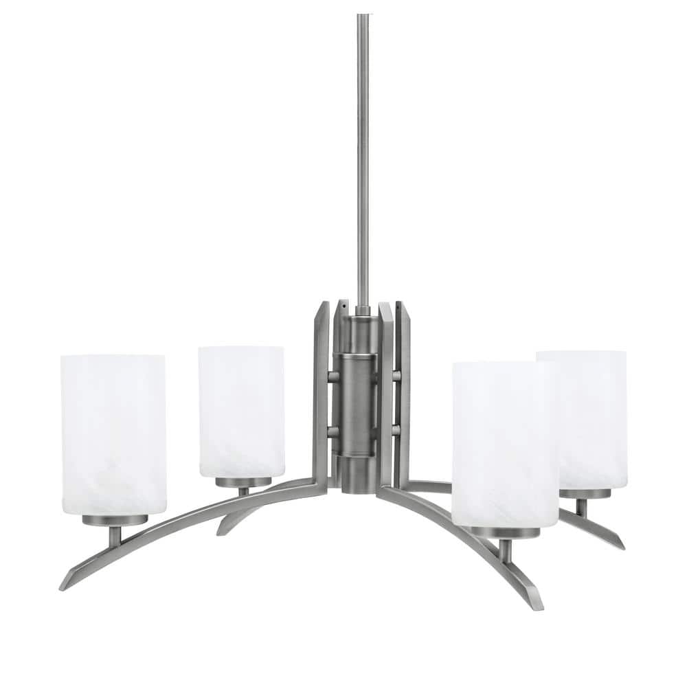 Siena 26 in. 4-Light Graphite Chandelier with 4 in. White Marble Glass Shad