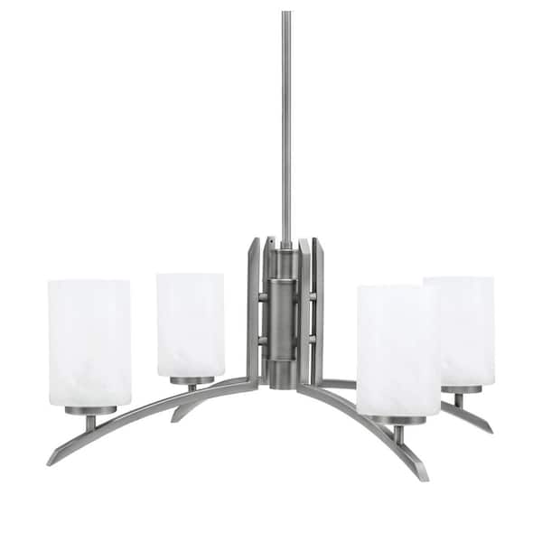 Unbranded Siena 26 in. 4-Light Graphite Chandelier with 4 in. White Marble Glass Shade, No Bulbs Included