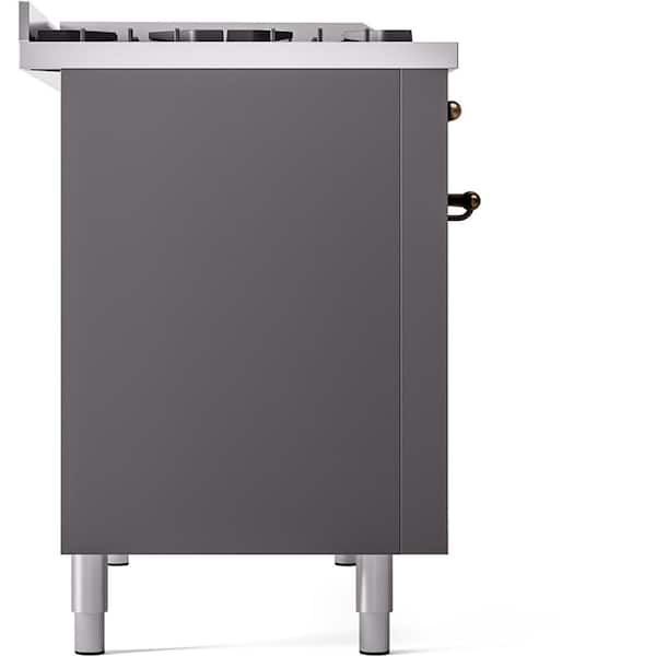 Nostalgie II 48 in. 8-Burner Plus Griddle Double Oven Natural Gas Dual Fuel Range in Graphite Matte with Bronze Trim