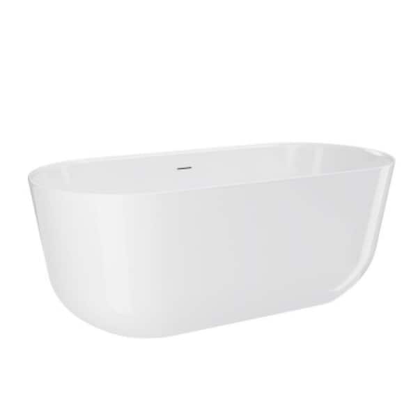 59 in. x 29 in. Acrylic Freestanding Soaking Bathtub in Glossy White