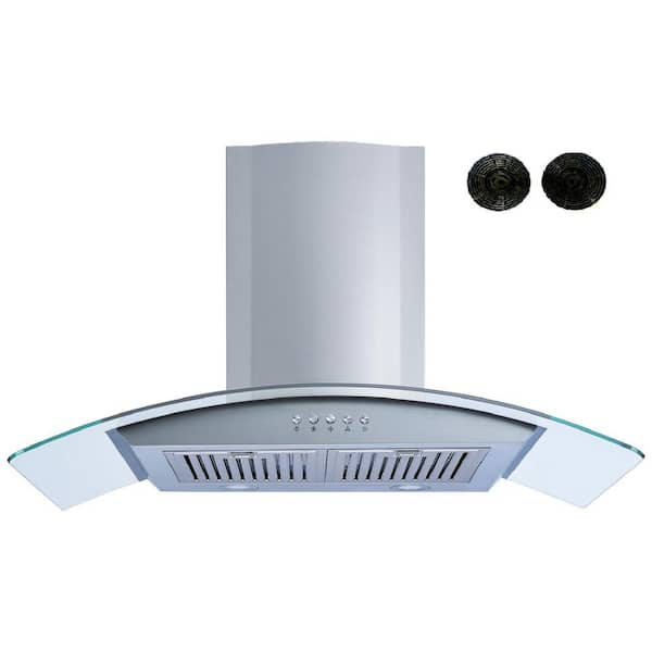 Winflo 36 in. Convertible Wall Mount Range Hood in Stainless Steel/Glass with Baffle and Charcoal Filters