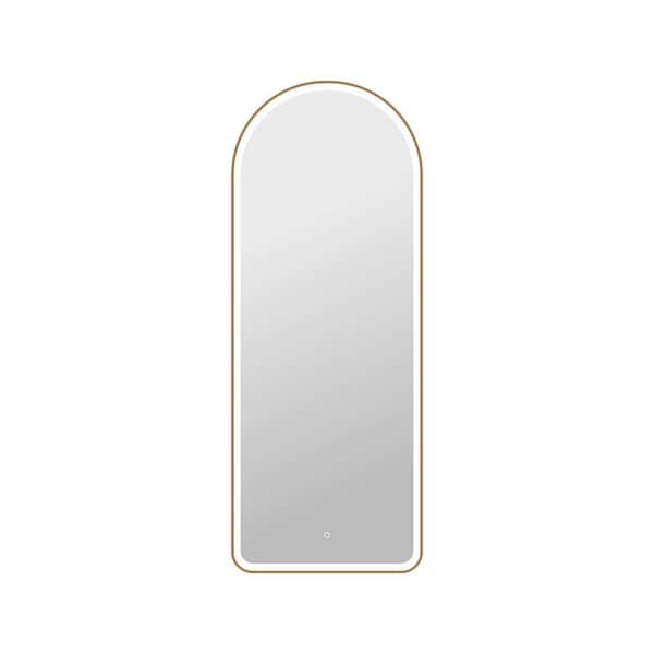 28 in. W x 72 in. H Arch Framed LED Wall Mirror in Satin Gold