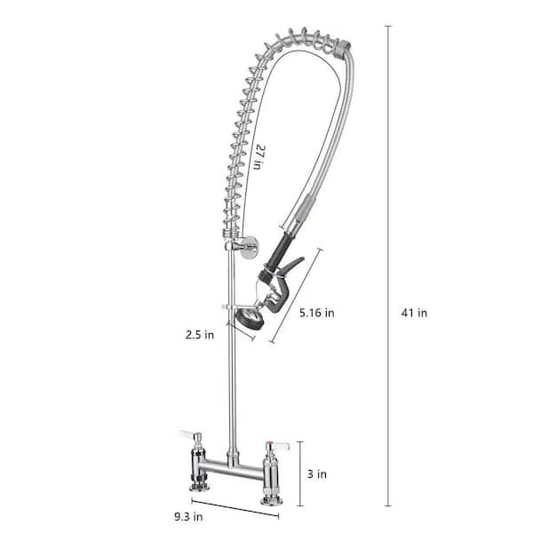 Double Handle Bridge Kitchen Faucet with Sprayer Brass Widespread Commercial Kitchen Sink Faucets Polished Chrome