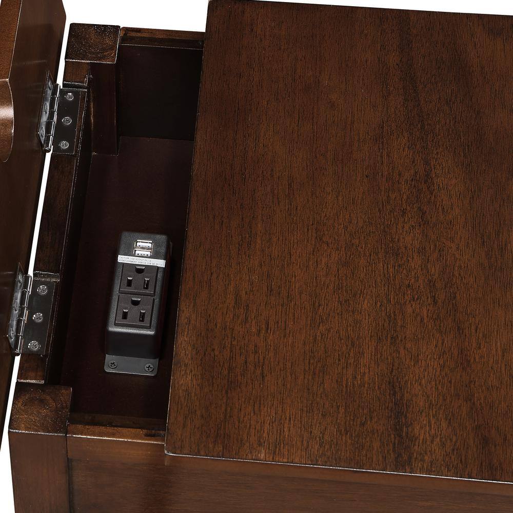 Espresso Wood End Table with Charging Station and Storage