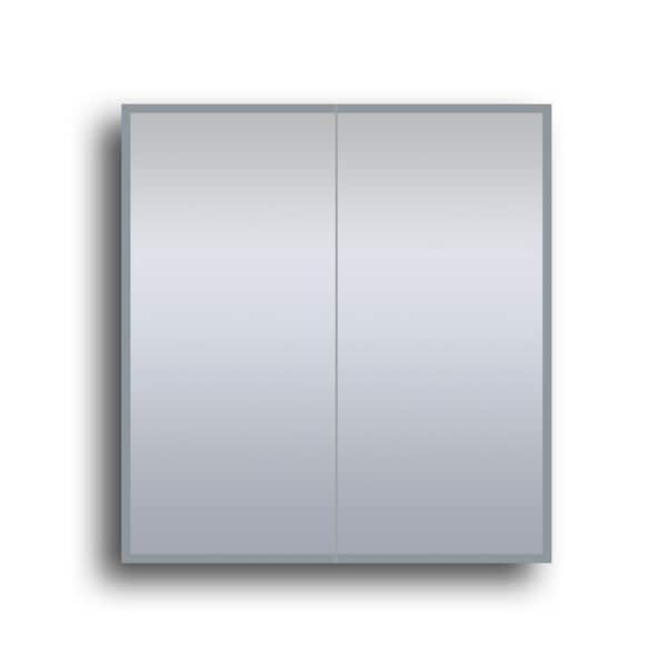 Dreamwerks 30 in. W x 32 in. H Rectangular Aluminum LED Medicine Cabinet with Mirror and Magnifying Glass