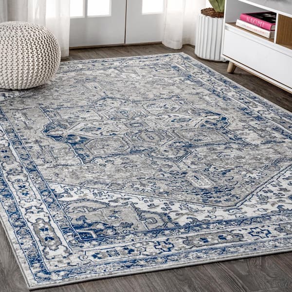 JONATHAN Y Modern Persian Vintage Medallion Light Grey/Navy 3 ft. x 5 ft. Area Rug