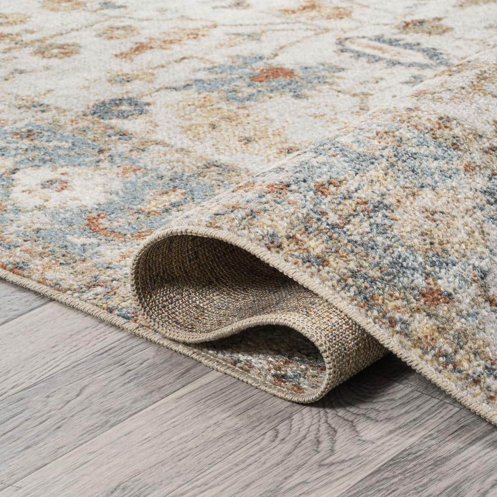 Hiero Cream and Terra Persian Border 8' x 10' Washable Rug