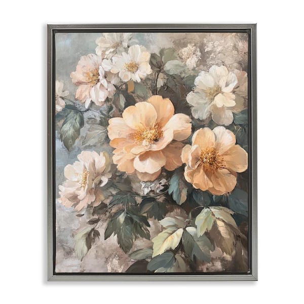 Stupell Industries Soft Floral Arrangement by Petal Prints Design Gray Floater Frame Nature Graphic Art Print 21 in. x 17 in.