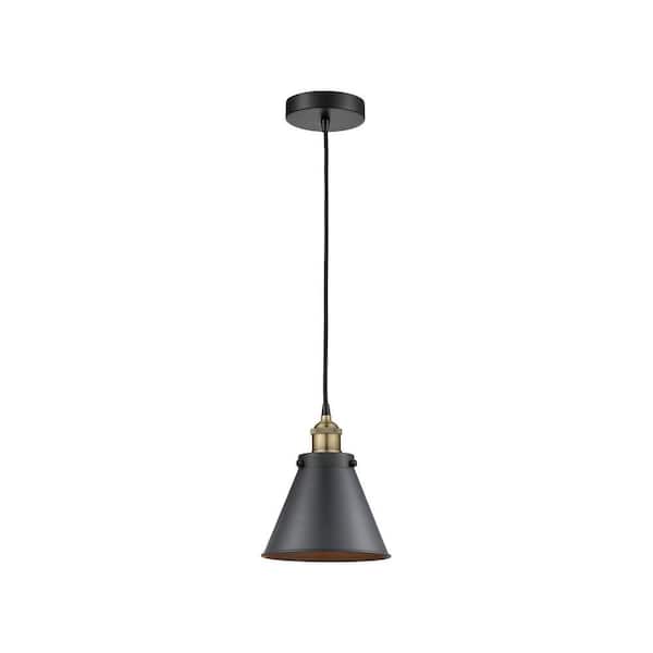 Appalachian 100-Watt 1-Light Black Antique Brass Standard Mini Pendant Light with Metal Shade