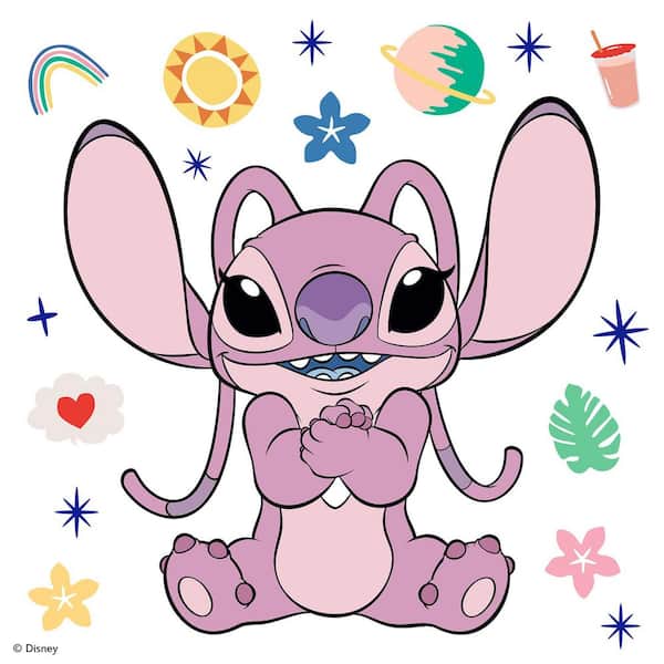 Stitch Rsa RoomMates 23-Piece 18 in. x 34.75 in. Disney Stitch Angel Pink Wall ...