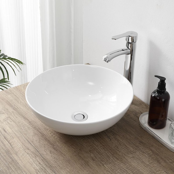Quarry 15.5 in. Round Classic Designer Ceramic Bathroom Bowl Vessel Sink, White
