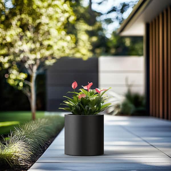 Morrava 16 in. W x 16 in. H Charcoal Black Large Tall Round Concrete Planter / Garden Plant Pot for Indoor and Outdoor