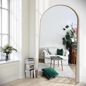 32 in. W x 71 in. H Oversized Arch Full Length Gold Wall Mounted/Standing Mirror Floor Mirror