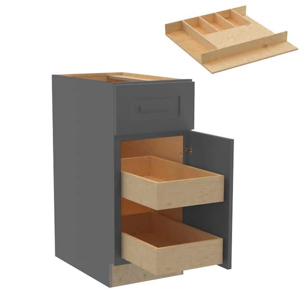 Home Decorators Collection Grayson 15 in. W x 24 in. D x 34.5 in. H Assembled Plywood Base Kitchen Cabinet in Deep Onyx with 2ROT Cutlery RH