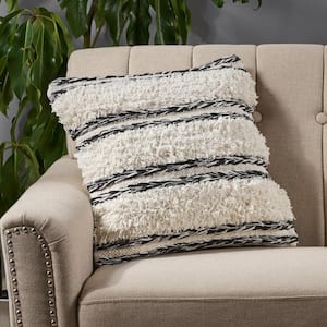 Aldine Black and White Striped Cotton 18 in. x 18 in. Throw Pillow