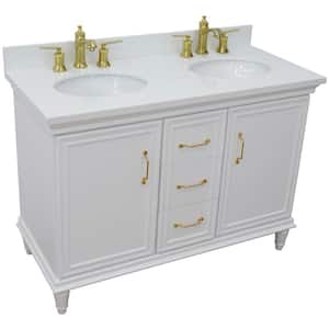 49 in. W x 22 in. D Double Bath Vanity in White with Quartz Vanity Top in White with White Oval Basins