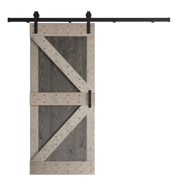 COAST SEQUOIA INC Coast Sequoia Embossing K Series 36 in. x 84 in. Dark Gray/Light Gray Knotty Wood Sliding Door with Hardware Kit