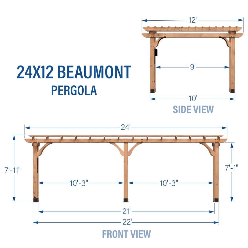 Beaumont 24' x 12' Cedar Wood Patio Pergola with Trellis Roof