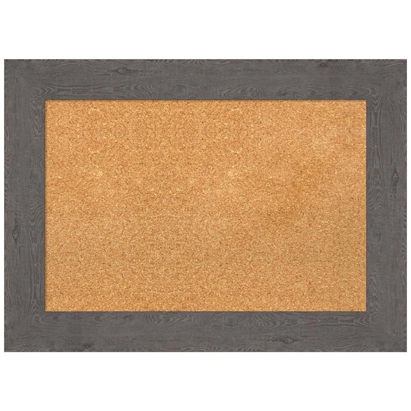 Amanti Art Rustic Plank Grey 29.38 in. x 21.38 in. Framed Corkboard Memo Board