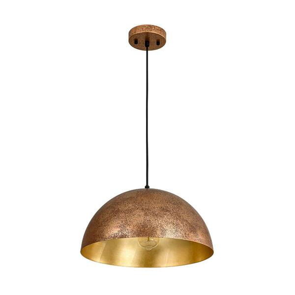 HUOKU PCover 1-Light Industrial 15 in. Rust Finish Pendant Light w