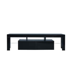 Modern TV Stand Fits TV's up to 70 in. with Modern Black TV Stand, 20 Colors LED TV Stand with Remote Control Lights