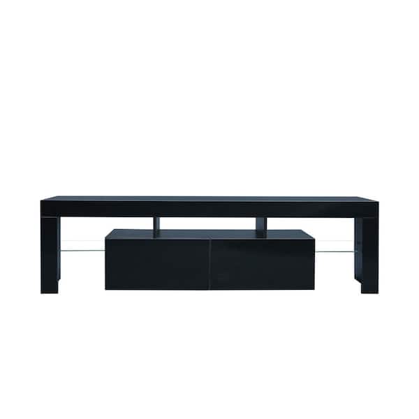 Polibi Modern TV Stand Fits TV's up to 70 in. with Modern Black TV Stand, 20 Colors LED TV Stand with Remote Control Lights