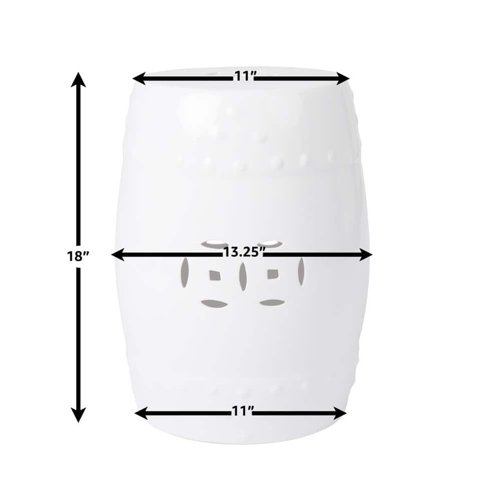 Optic White Ceramic Garden Stool with Double Medallion Design