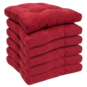 Fluffy Tufted Memory Foam Square 16 in. x 16 in. Non-Slip Indoor/Outdoor Chair Cushion with Ties, Red (6-Pack)