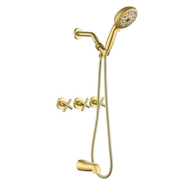 Tree Handle 2-Spray Tub and Shower Faucet 2.5 GPM, 10 Functions Flexible Handheld Shower in Brushed Gold Valve Included