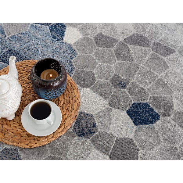 Havana Navy Blue 2 ft. x 3 ft. 3 in. Traditional Distressed Doormat Area Rug Entrance Floor Mat