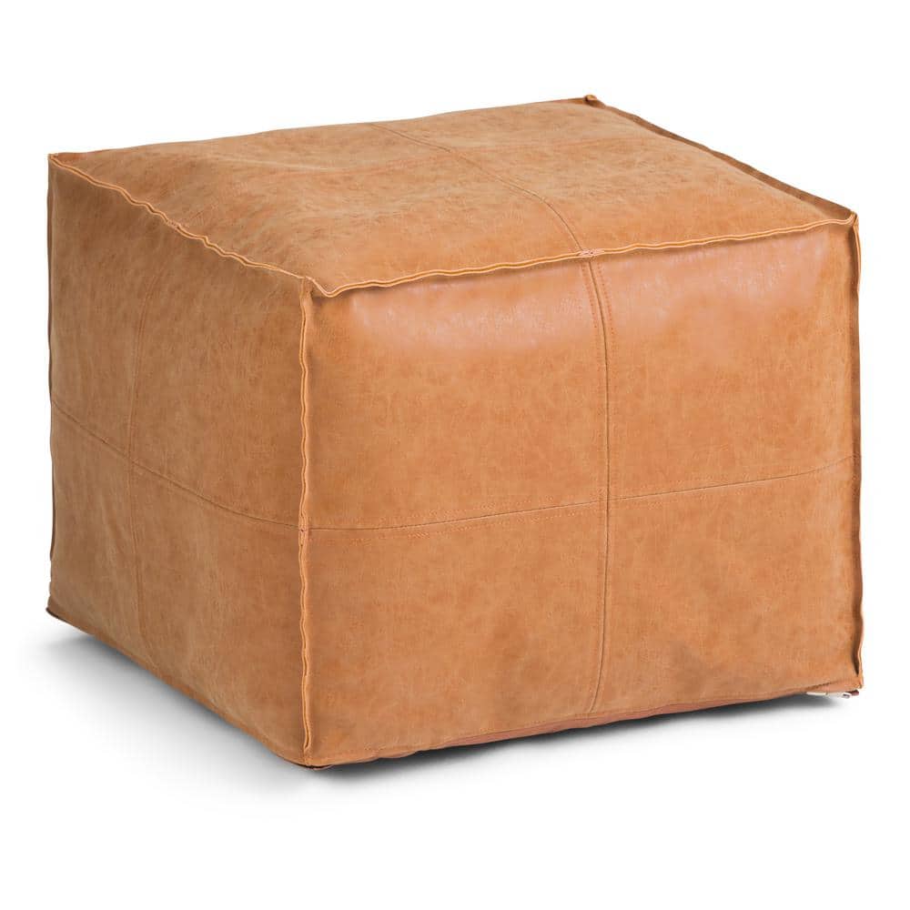 Simpli Home Brody Boho Square Pouf in Distressed Brown Faux Leather  AXCPF-14 The Home Depot