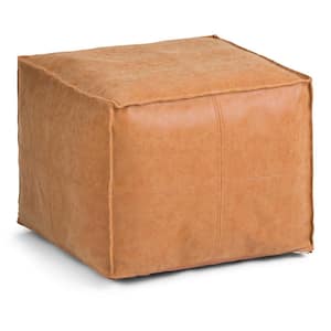 Brody Boho Square Pouf in Distressed Brown Faux Leather