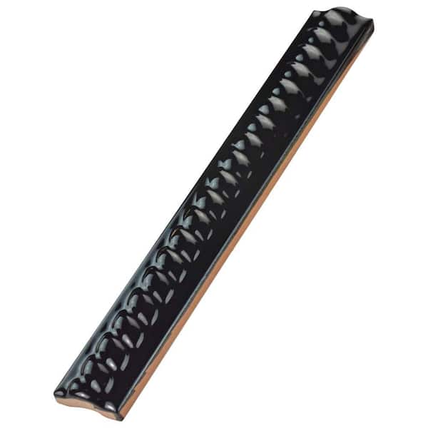 Trenza Moldura Nero 1 in. x 7-7/8 in. Glossy Ceramic Wall Tile Trim