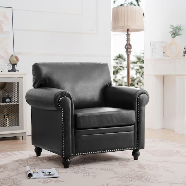Sebastian 37.4 in. Rolled Arm Faux Leather Upholstered Square Sofa in. Black