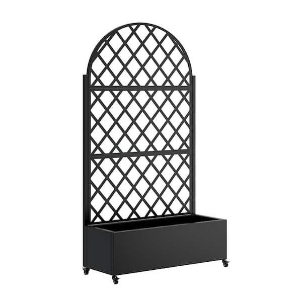 Round Metal Raised Planter Box with Trellis, 4 wheels, Privacy Screen