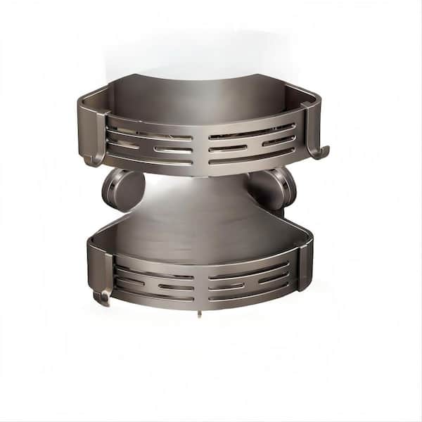 2-Pack Corner Shower Caddy with Towel Bar Hooks, No Drilling Bathroom Shower Organizer Storage, Grey