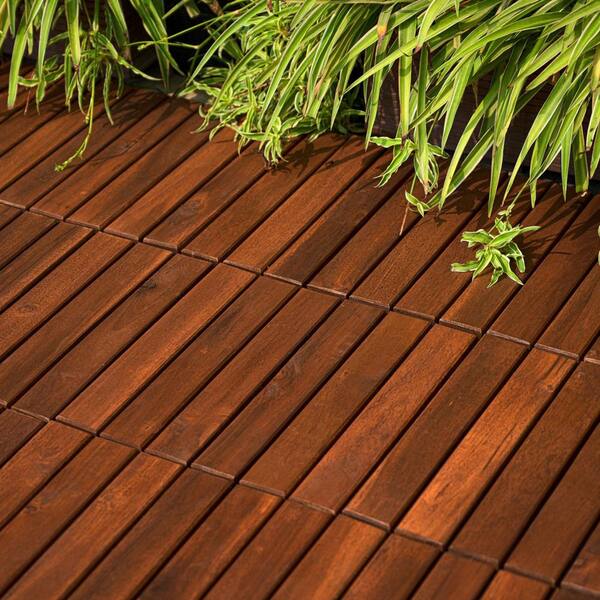 Tidoin Outdoor 1 ft. x 1 ft. Solid Wood Deck Tile in Brown(30 Per Box)