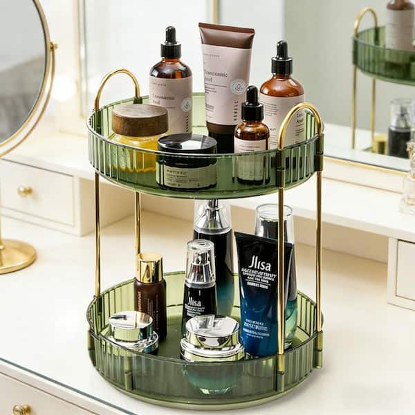 2 Tier Spice Racks with 360 Rotating for Vanity, Bathroom Counter, Skincare, Makeup and Kitchen Organization (1-Pack)