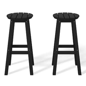 Laguna 29 in. HDPE Plastic All Weather Backless Round Seat Bar Height Outdoor Bar Stool in Black (Set of 2)