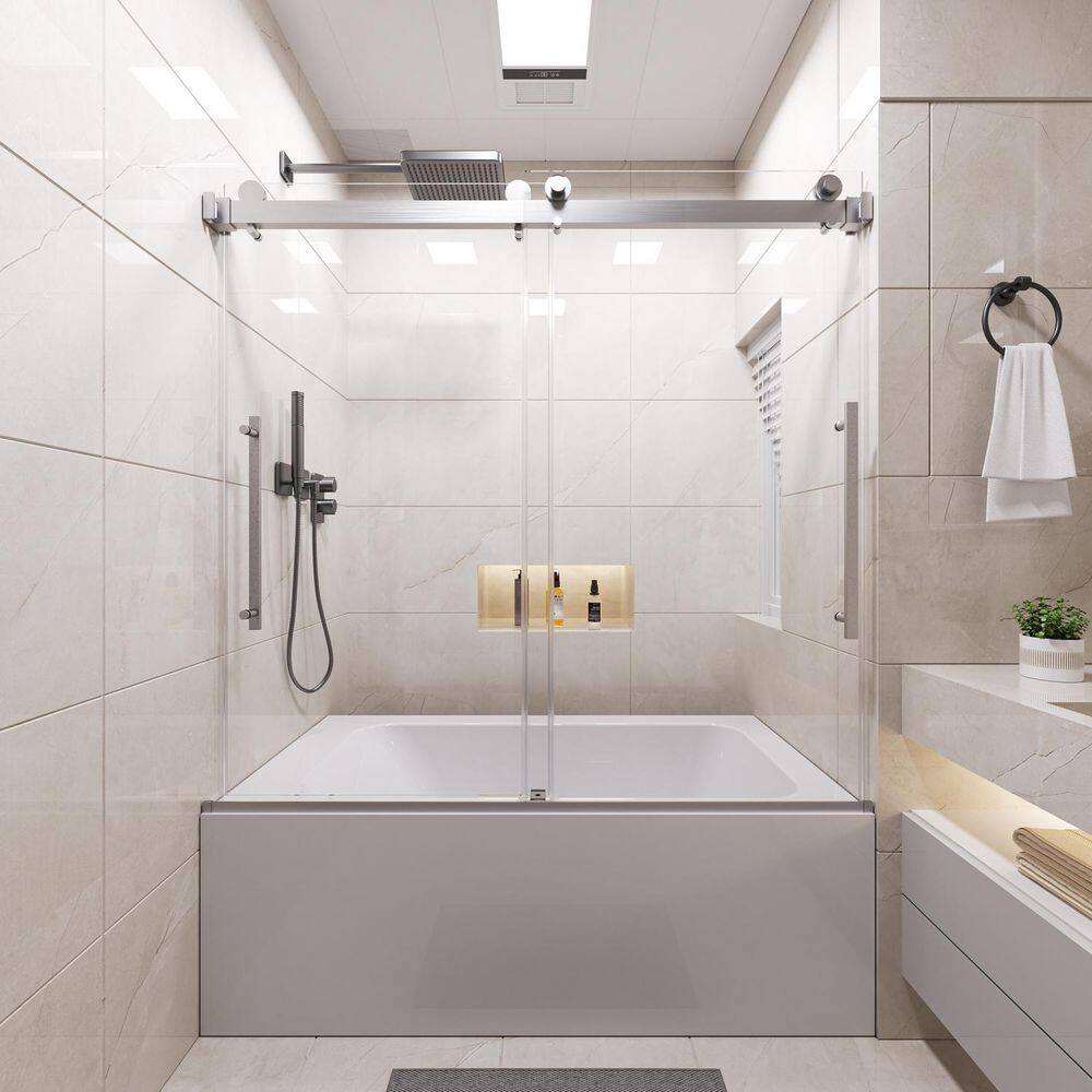 60 in. W x 58 in. H Sliding Frameless Tub Door in Brushed Gold with 4/1 in. Tempered Clear Glass price history on PriceWatchPro