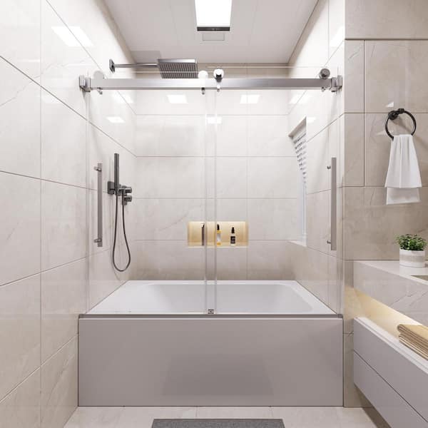 56-60 in. W x 58 in. H Sliding Frameless Tub Door in Chrome with 4/1 in. Tempered Clear Glass