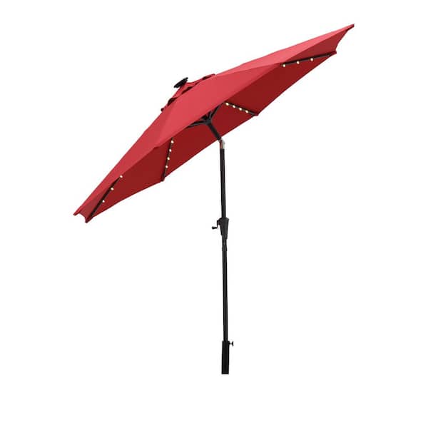 Cesicia Outdoor 9 ft. Steel LED Market Patio Umbrella in Red (Not Included Stand)