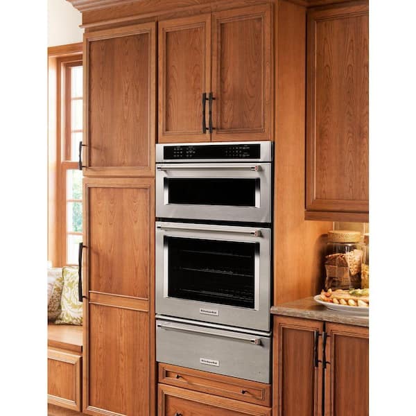 Kitchenaid 27 In Electric Even Heat True Convection Wall Oven With Built Microwave Stainless Steel Koce507ess The Home Depot - Kitchenaid Double Wall Oven With Microwave