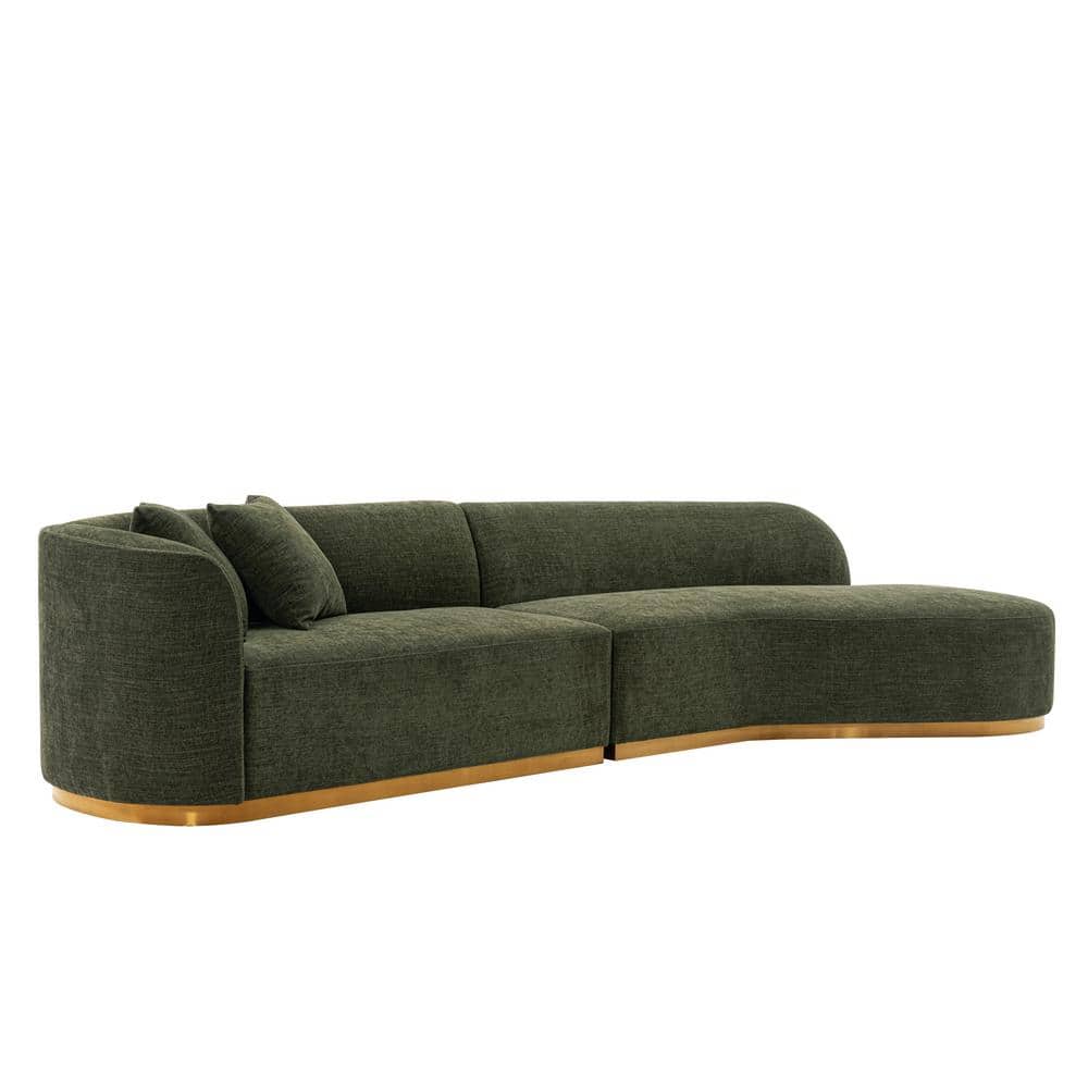 Olive Green Linen 132" 2-Piece Sectional Sofa with Golden Base
