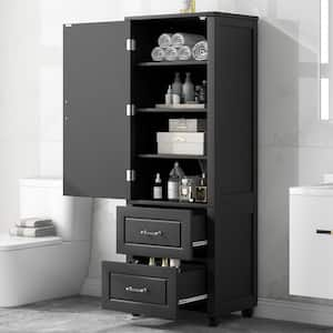 23 in. W x 15.9 in. D x 61.4 in. H Freestanding Black Linen Cabinet Tall Bathroom Storage Cabinet