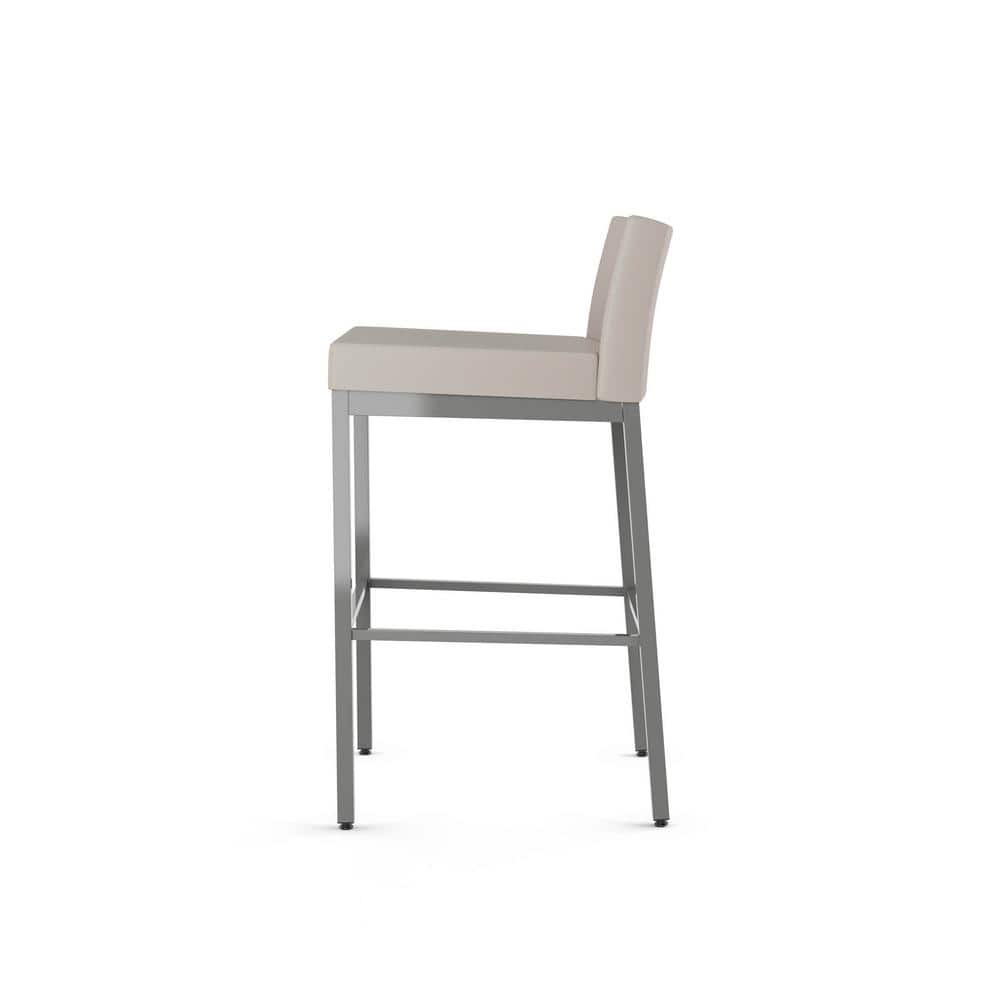 White Leather and Wood Swivel Bar Stool with Metal Frame